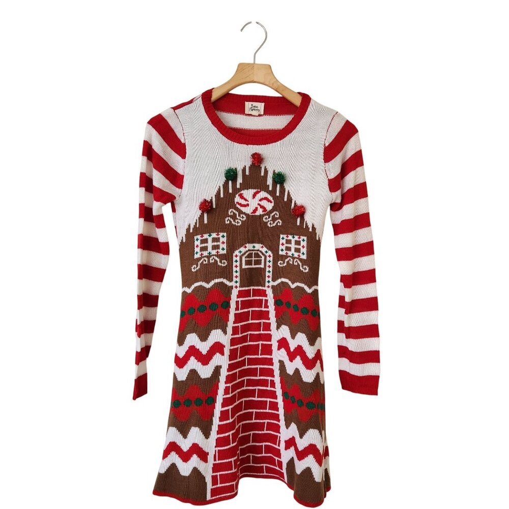 Festive Red & White Gingerbread Mini Dress - Holiday Knit